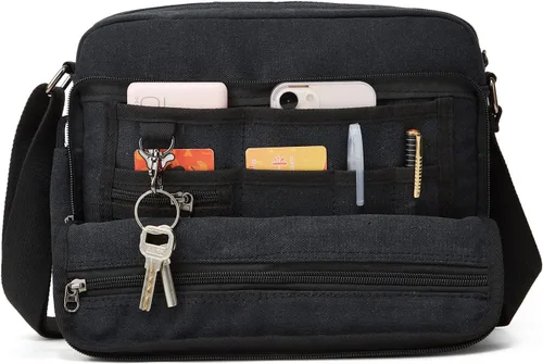 Vista 2 de Ashioup Bolsa de mensajero de lona para hombres con bolsillos de cartera incorporados, bolsa de hombro multifuncional, bolsa cruzada para deportes