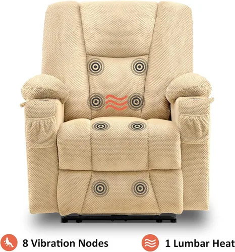 Vista 5 de MCombo Zero Gravity Silla Reclinable Eléctrica con Masaje de Calor y Vibración, Silla Reclinable con Puertos USB y Tipo C, Portavasos para Sala