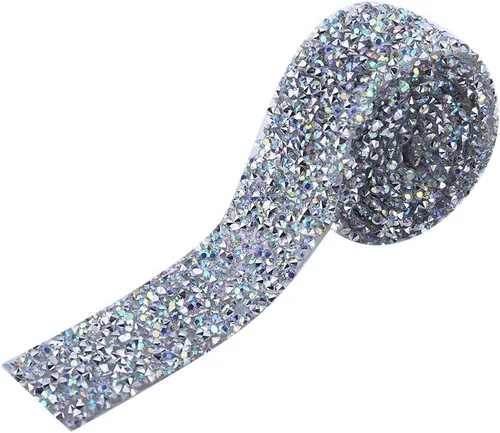 Vista 8 de 1 yarda 1.2 in ancho brillante pegamento trasero cristal Rhinestone cinturón de bandas decorativas (color AB)