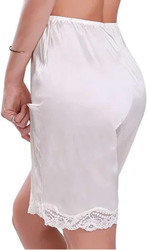 Vista 3 de MAINESAKA Pantalones cortos de media pierna para mujer con ribete de encaje de satén Slik Culotte corto Pettipants Lounge Shorts Bloomers Tap
