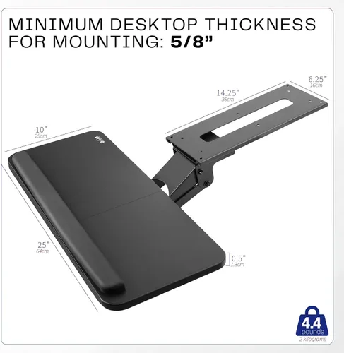 Vista 5 de Vivo (Mount-KB03B) - Plataforma para mouse y teclado de computadora ajustable, ergonómica, para utilizar debajo del escritorio, de montaje bajo