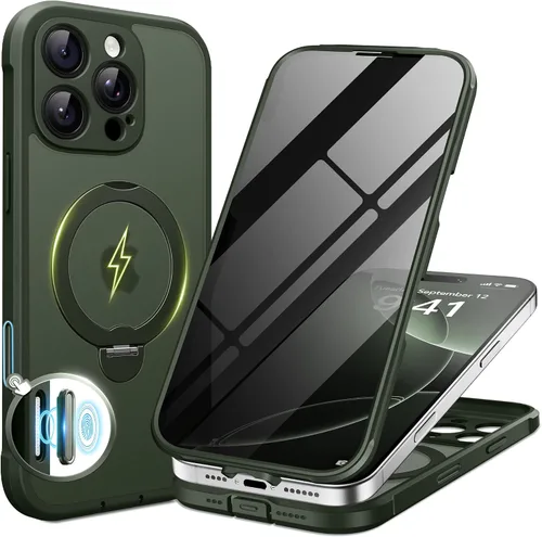 Vista 22 de BERFY Funda para iPhone 17 Pro Max, compatible con MagSafe, protector de pantalla de vidrio integrado, protección de cámara, funda de cuerpo