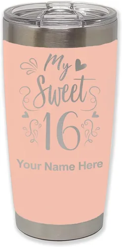 Vista 33 de LaserGram Taza aislada al vacío de 20 onzas, My Sweet 16, grabado personalizado incluido (gris)