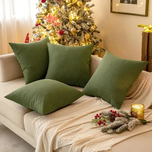 Vista 7 de MIULEE - Juego de 2 fundas de almohada decorativas para exteriores, impermeables, sólidas, de lino, para jardín, casa de campo, para Navidad
