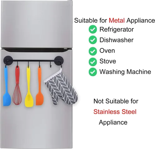 Vista 6 de Soporte magnético para utensilios de 6 ganchos, organizador de herramientas para refrigerador, gabinete de metal, estufa de metal, parrilla, barbacoa