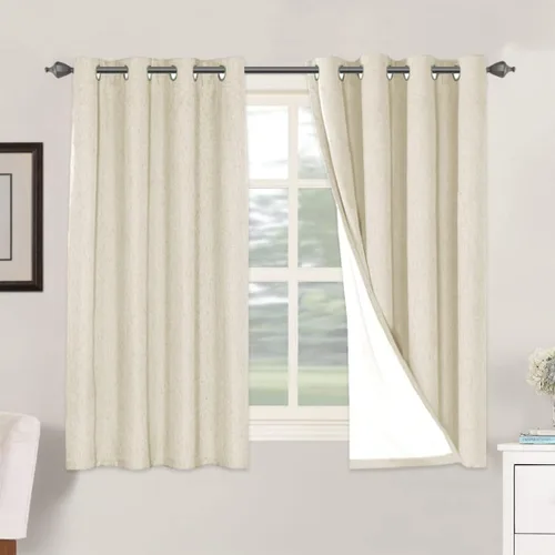 Vista 191 de H.VERSAILTEX Cortinas 100% opacas con aislamiento térmico, texturizadas, de lino, con bloqueo completo de calor y luz, para sala de estar y Negro