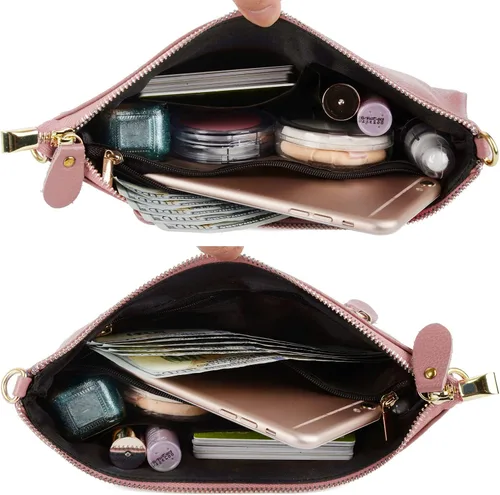 Vista 4 de YALUXE Clutch Wristlet - Cartera de piel auténtica con bloqueo RFID y cadena de hombro