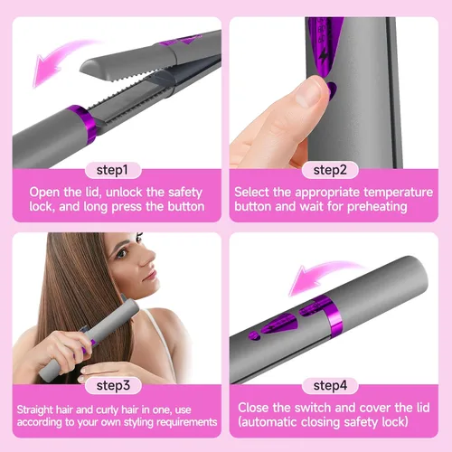 Vista 6 de Plancha de pelo inalámbrica, alisadora portátil para mujeres, mini plancha plana de iones negativos para viajes, alisador recargable de 4500 mAh