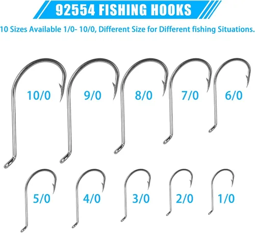 Vista 5 de Octopus Beak Hooks, 60pcs/100pcs Stainless Steel Saltwater Fishing Hooks, Suicide Bait Jig, Big Game, Offset Circle Hooks 10