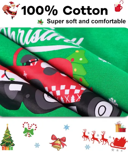 Vista 5 de DAUGHTER QUEEN Pijamas de Navidad para niños y niñas de 18 meses-12 años, ropa de dormir 100% algodón