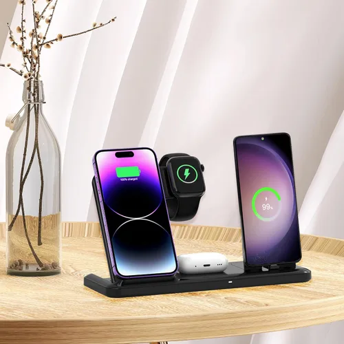 Vista 8 de Cargador inalámbrico para estación de carga de iPhone, plegable 4 en 1, carga rápida para iPhone 16, 15, 14, 13, 12 Pro Max, soporte de cargador