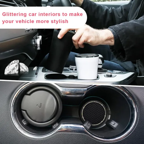 Vista 4 de Ziciner Paquete de 4 posavasos brillantes para automóvil, portavasos de goma suave con cristal, tapete antideslizante con diamantes de imitación