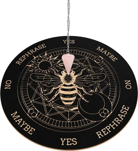 Vista 10 de INFUNLY Tablero de péndulo de madera de mariposa de 10 x 10 pulgadas con collar de cristal de péndulo, tablero de péndulo de madera redondo grande
