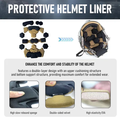Vista 6 de Almohadillas tácticas para casco, universal Airsoft para exteriores, repuesto interno de espuma viscoelástica, kit de acolchado para casco