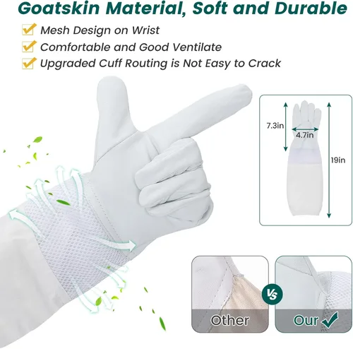 Vista 6 de Trajes de abeja para hombres y mujeres, trajes de apicultor con guantes y 2 capucha de velo a prueba de picaduras, traje de apicultura de cuerpo