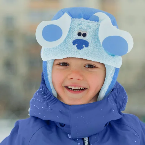 Vista 2 de Nickelodeon Juego de gorro y manoplas de invierno para niños, gorro Blue's Clues para niños de 2 a 4 años
