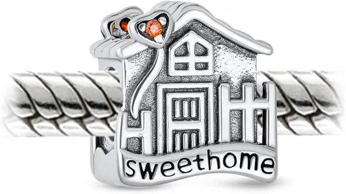 Vista 2 de Sweet Home - Cuentas de plata de ley 925 oxidadas para mujeres y adolescentes con diseño de corazón de flor para mujeres y adolescentes, Metal