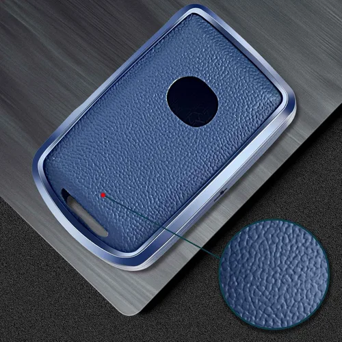 Vista 4 de Funda de cuero azul y marco de aluminio compatible con Mazda 3 6 CX-30 CX-5 CX-9 3/4 botón sin llave