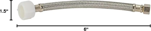 Vista 6 de Fluidmaster B1T06 - Conector de inodoro de acero inoxidable trenzado, rosca de compresión hembra de 3/8 x rosca hembra de 7/8, 6 pulgadas de longitud