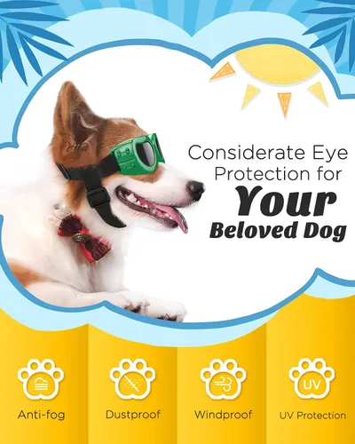 Vista 5 de Lewondr Gafas de sol para perros de raza pequeña - Gafas con protección UV y correa ajustable, resistentes al viento, anti-vaho para perros