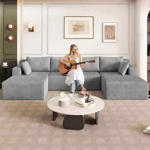 Vista 49 de Lakifun Sofá en Forma de L de 107" con Otomana, Seccional Modular Moderno Sofá Cómodo en Forma de U Nube, Asiento Profundo, Chaise Longue Cama