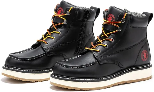 Vista 10 de ROCKROOSTER Magnolia 6" Botas de cuña con cierre lateral para hombre, Botas de motocicleta ligeras con punta suave tipo mocasín SAP309-Marrón