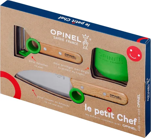 Vista 2 de OPINEL Le Petit Chef - Juego completo de cocina de 3 piezas, cuchillo de chef con punta redondeada, protector de dedos, pelador, para niños