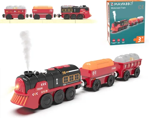Vista 2 de Juego de tren eléctrico de juguete para pistas de madera, juguete de tren locomotora con control remoto para niños, compatible con Thomas, Brio