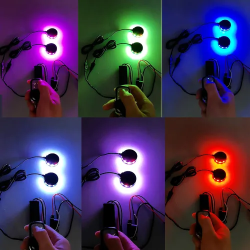 Vista 4 de Juego de 2 luces LED RGB para rueda de motocicleta con control remoto inalámbrico RF de 4 teclas, impermeable, multicolor, luz de neón
