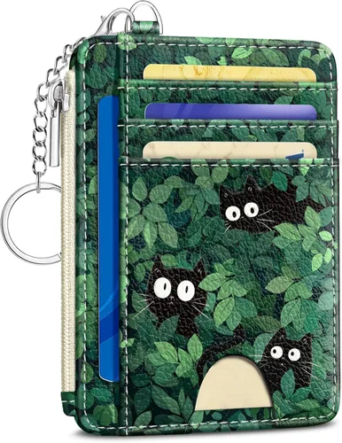 Vista 25 de Kelvoris Tarjetero pequeño para mujer, cartera delgada con bloqueo RFID, llavero con bolsillo para monedas con cremallera, bolsillo frontal
