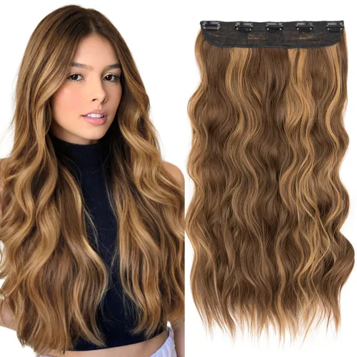 Vista 18 de S-noilite Extensiones de cabello de una pieza con clip, color rubio balayage de 18 pulgadas, en forma de U, extensiones de cabello de trama de una