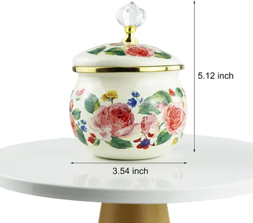 Vista 6 de Azucarero esmaltado floral dorado étnico tarro de condimento vintage para té, caja de especias, caja de almacenamiento retro para café, caramelo
