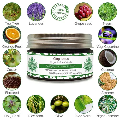 Vista 3 de Jabón facial orgánico, propenso al acné, limpiador de piel grasa con aceite de árbol de té y neem. Ingredientes totalmente naturales para manchas