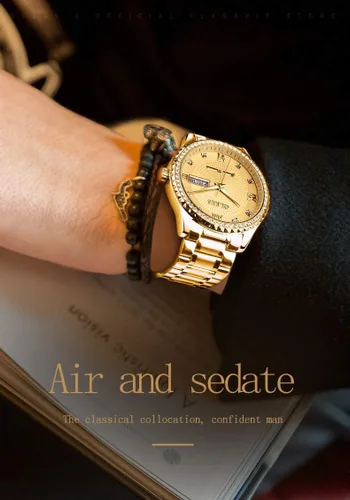 Vista 7 de OLEVS - Relojes de diamantes para hombres, relojes de vestir a prueba de agua, relojes analógicos de cuarzo de lujo con calendario de fecha y correa