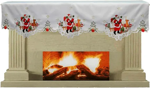 Vista 11 de Creative Linens Juego de 4 manteles individuales bordados de Navidad con Papá Noel, reno, flor de pascua, 11 x 17 pulgadas, color blanco