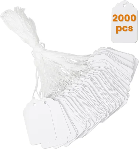 Vista 9 de 1000 etiquetas de precio blancas con cuerda adjunta, 1.75 x 1.1 pulgadas Blanco