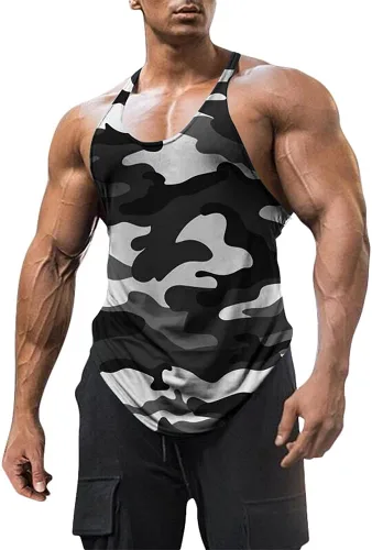 Vista 3 de Camisetas sin mangas de algodón para hombre, ajuste seco, gimnasio, culturismo, entrenamiento, fitness, sin mangas, musculares