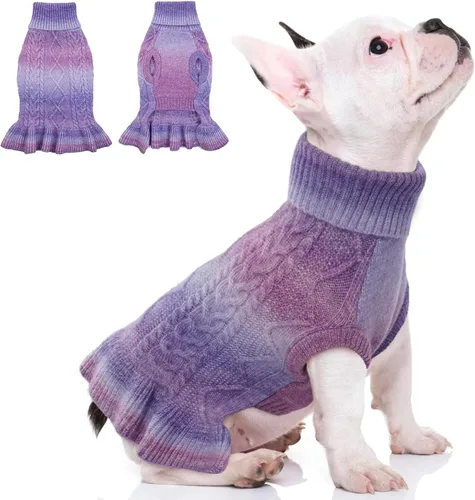 Vista 7 de QBLEEV Suéteres para Perras Pequeñas - Suéteres Suaves y Cálidos de Invierno y Otoño con Cuello de Tortuga y Opciones de Chaleco para Cachorras