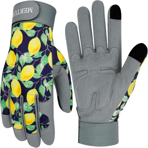 Vista 13 de Guantes de jardinería para mujer, de cuero resistente, a prueba de espinas, guantes de trabajo para mujer