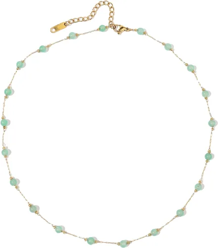 Vista 40 de Gargantilla con cuentas para mujer, chapada en oro de 18 quilates, gargantilla delicada para mujer