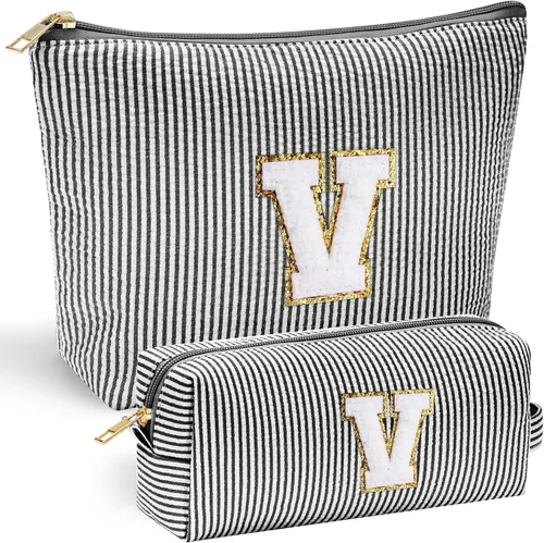 Vista 66 de YOOLIFE Regalos del Día de la Madre para Mujeres, Bolsa de Maquillaje con Iniciales, Bolsa de Maquillaje para Viaje, Bolsa de Maquillaje Negro