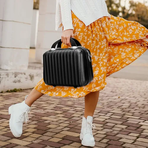Vista 5 de Estuche de cosméticos rígido de 11 pulgadas, estuche organizador de maquillaje, bolsa organizadora pequeña y portátil de tren de maquillaje