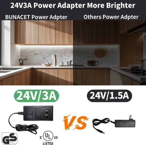 Vista 3 de COB - Tira de luz LED de 40 pies/39.4 ft (1 rollo), blanco frío, 6500 K, alto lumen, CRI 90+ con adaptador de corriente con certificación UL