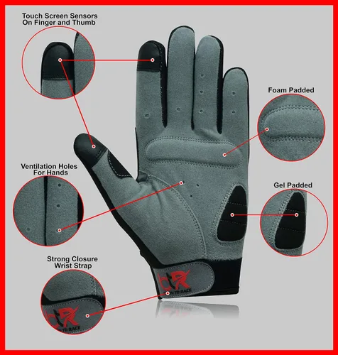 Vista 5 de BTR BORN TO RACE Guantes de ciclismo acolchados de dedo completo para montar en bicicleta de montaña, pantalla táctil, entrenamiento, bicicleta