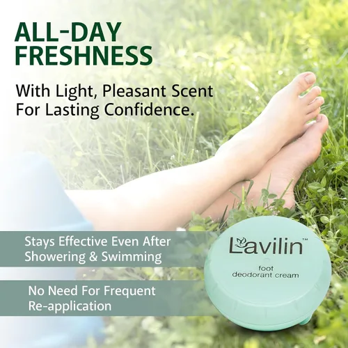 Vista 3 de LAVILIN Crema desodorante para pies, para mujeres y hombres, hasta 7 días, control de olores de pies de larga duración, sin aluminio, alcohol