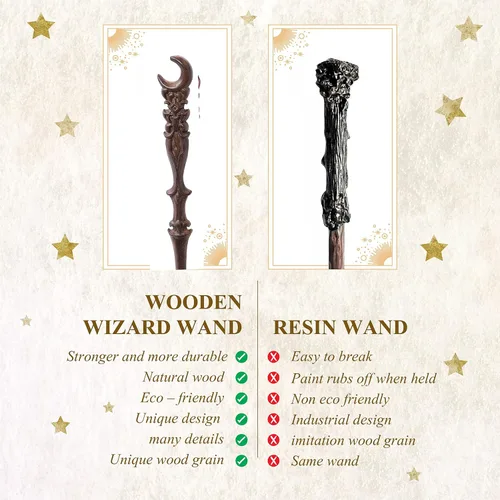 Vista 3 de Handicraftviet Moon Wand - Varita mágica de madera tallada a mano, varitas de mago para cosplay coleccionable, el mejor regalo para adultos y niños