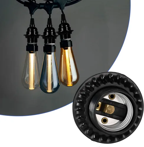 Vista 4 de Enchufes de luz negros E26/E27, soporte de lámpara retro Edison con tornillo mediano E26, enchufe estándar atornillado a 392.0 °F resistente al