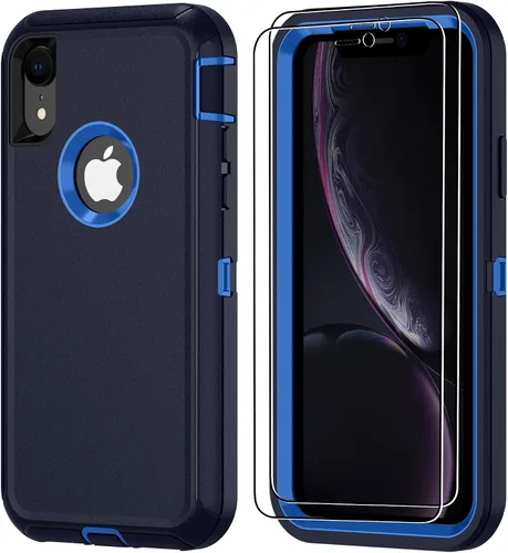 Vista 24 de Jshru para iPhone XR Funda con [2 Pack] Protector de Pantalla HD, [Grado Militar] 3-en-1 Resistente Protector de Cuerpo Completo a Prueba de Negro