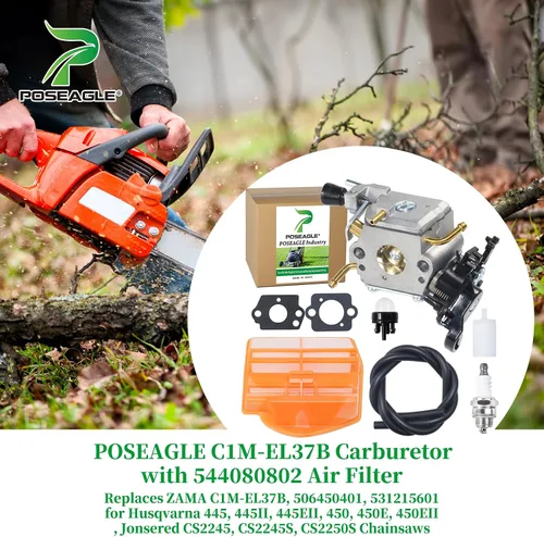 Vista 2 de Carburador C1M-EL37B con filtro de aire 544080802 que reemplaza a ZAMA C1M-EL37B, 506450401, 531215601 para Husqvarna 445, 445II, 445EII, 450