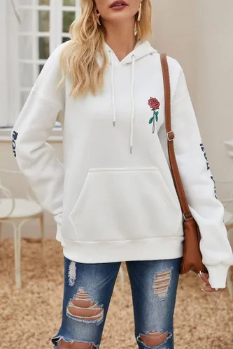 Vista 7 de ZAFUL Sudadera con capucha de forro polar unisex con estampado de letras rosas y bolsillo de canguro para hombre